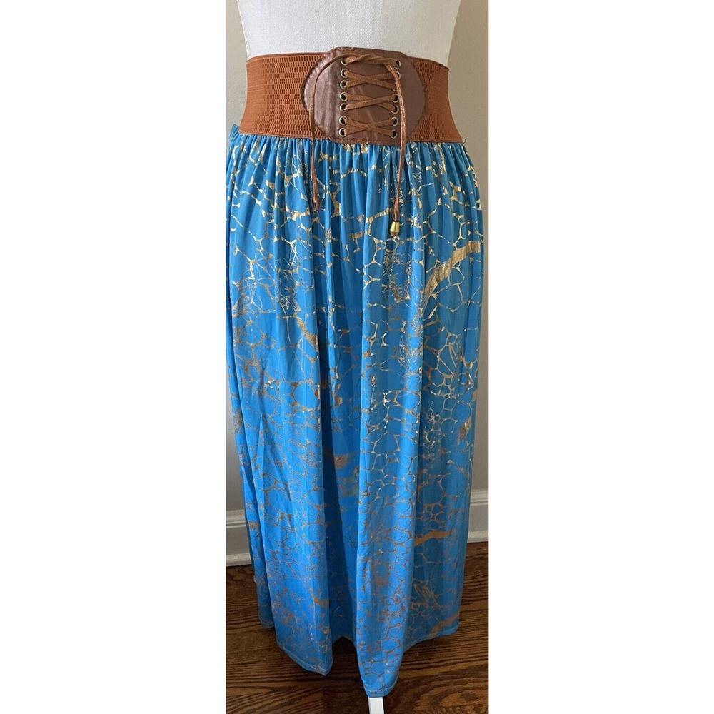 Vintage Shoreline woman Maxi dress long skirt big belt one size fits most